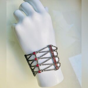 Vintage Red Rhinestone Chain Link Statement Bracelet